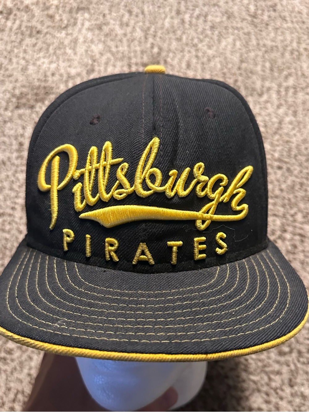 Vintage Pittsburgh Pirates Black and Yellow Script Snapback Hat